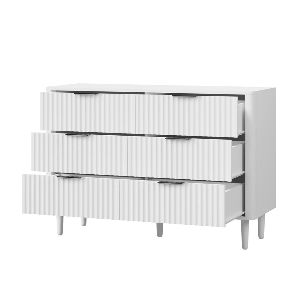 White 6 Drawer Lowboy Dresser with Stripe Design