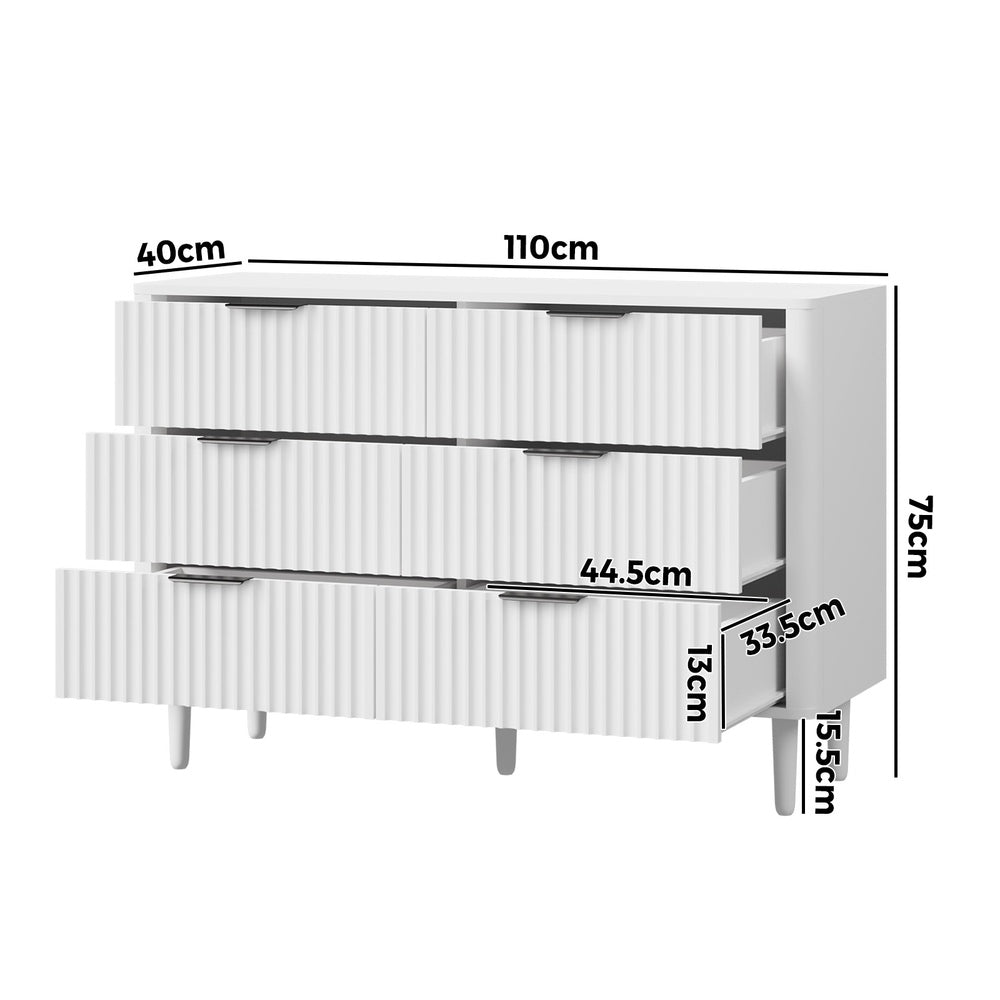 White 6 Drawer Lowboy Dresser with Stripe Design