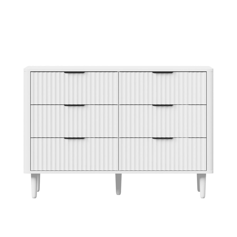 White 6 Drawer Lowboy Dresser with Stripe Design
