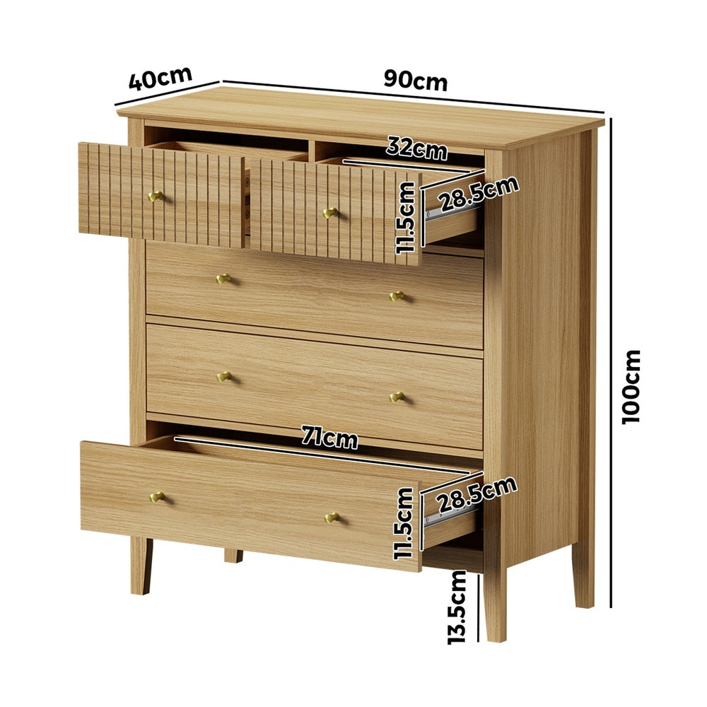 Natural 5 Drawer Tallboy Dresser Storage Cabinet