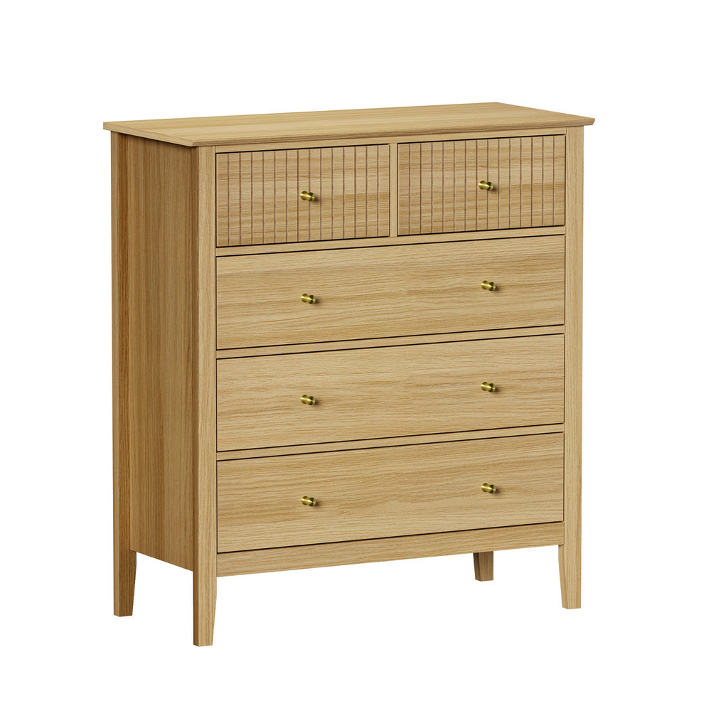 Natural 5 Drawer Tallboy Dresser Storage Cabinet
