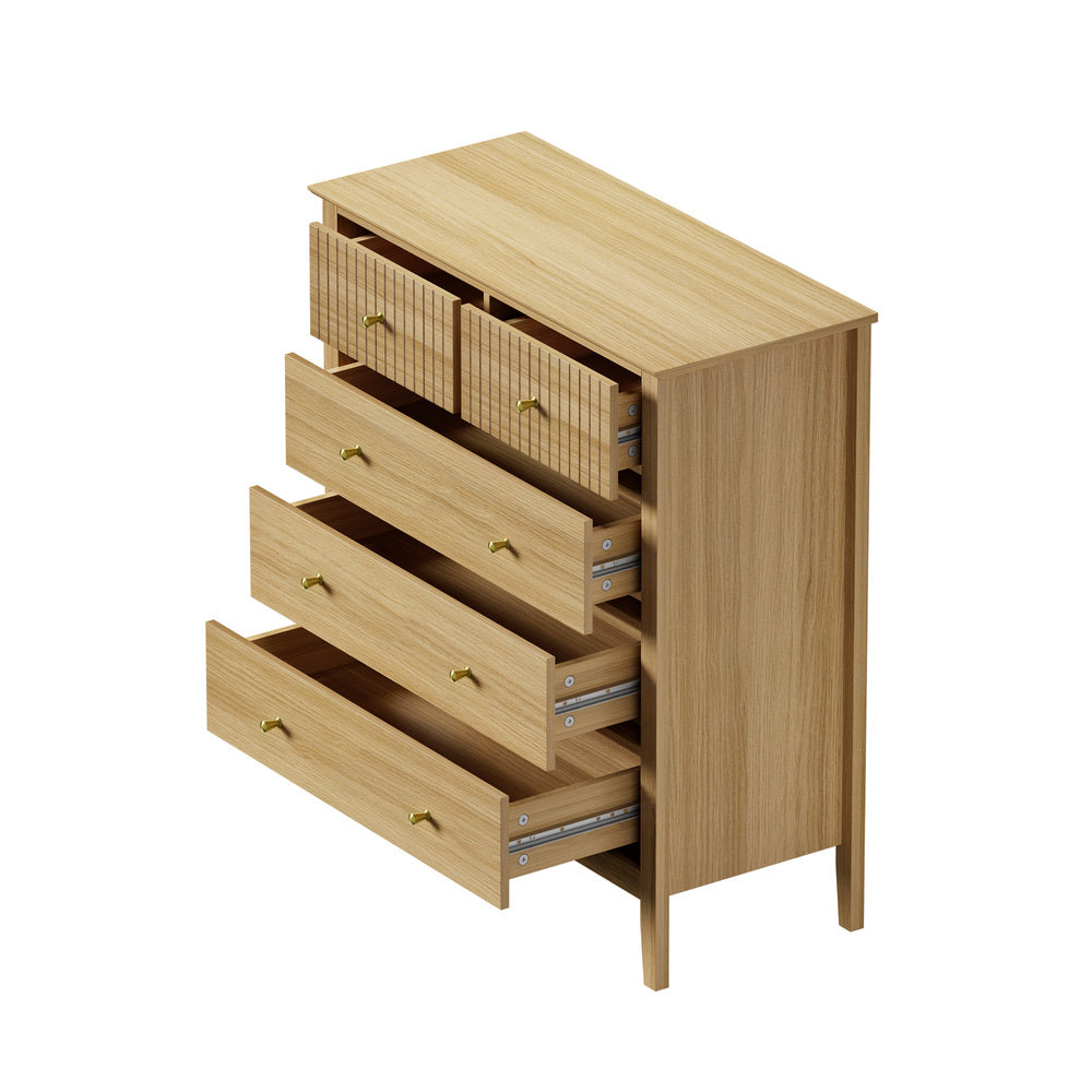 Natural 5 Drawer Tallboy Dresser Storage Cabinet