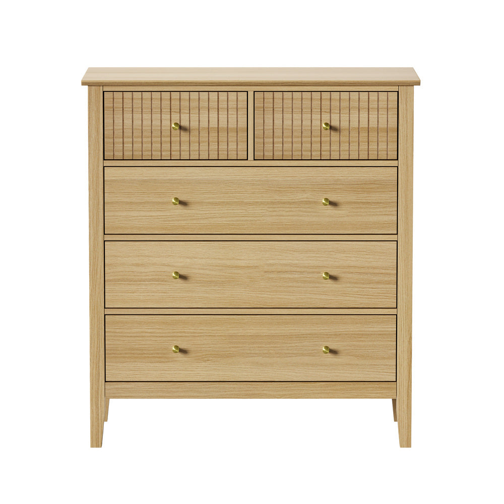 Natural 5 Drawer Tallboy Dresser Storage Cabinet