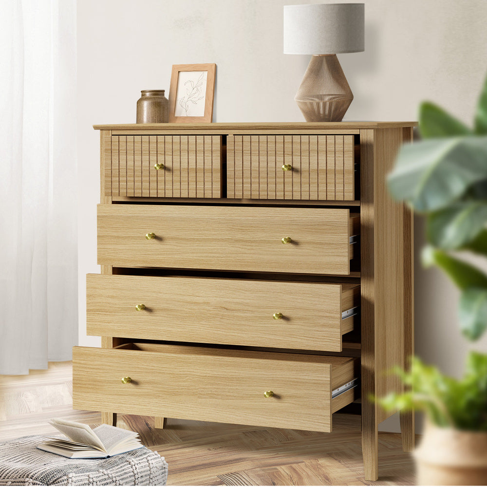 Natural 5 Drawer Tallboy Dresser Storage Cabinet