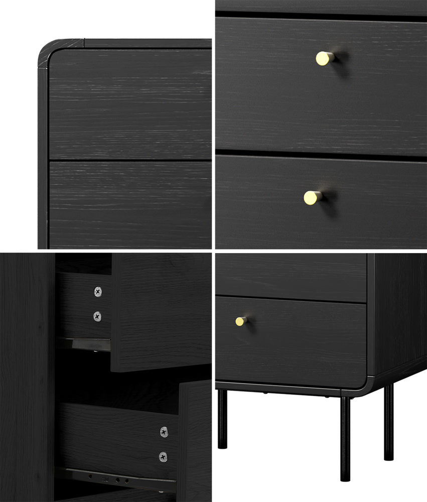 Black 5 Drawer Tallboy Dresser with Metal Handles
