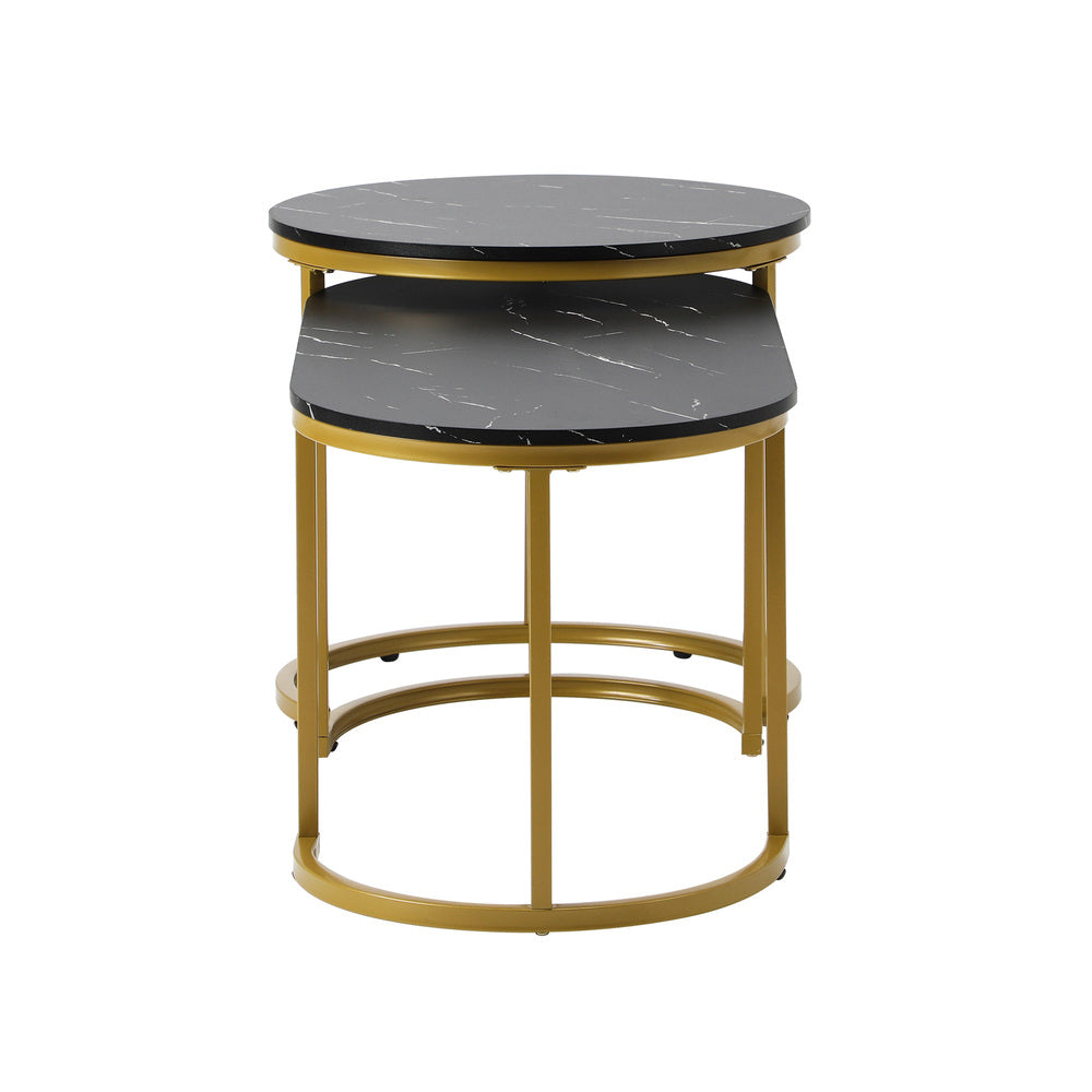 Set of 2 Black and Gold Coffee Tables with Marble Effect