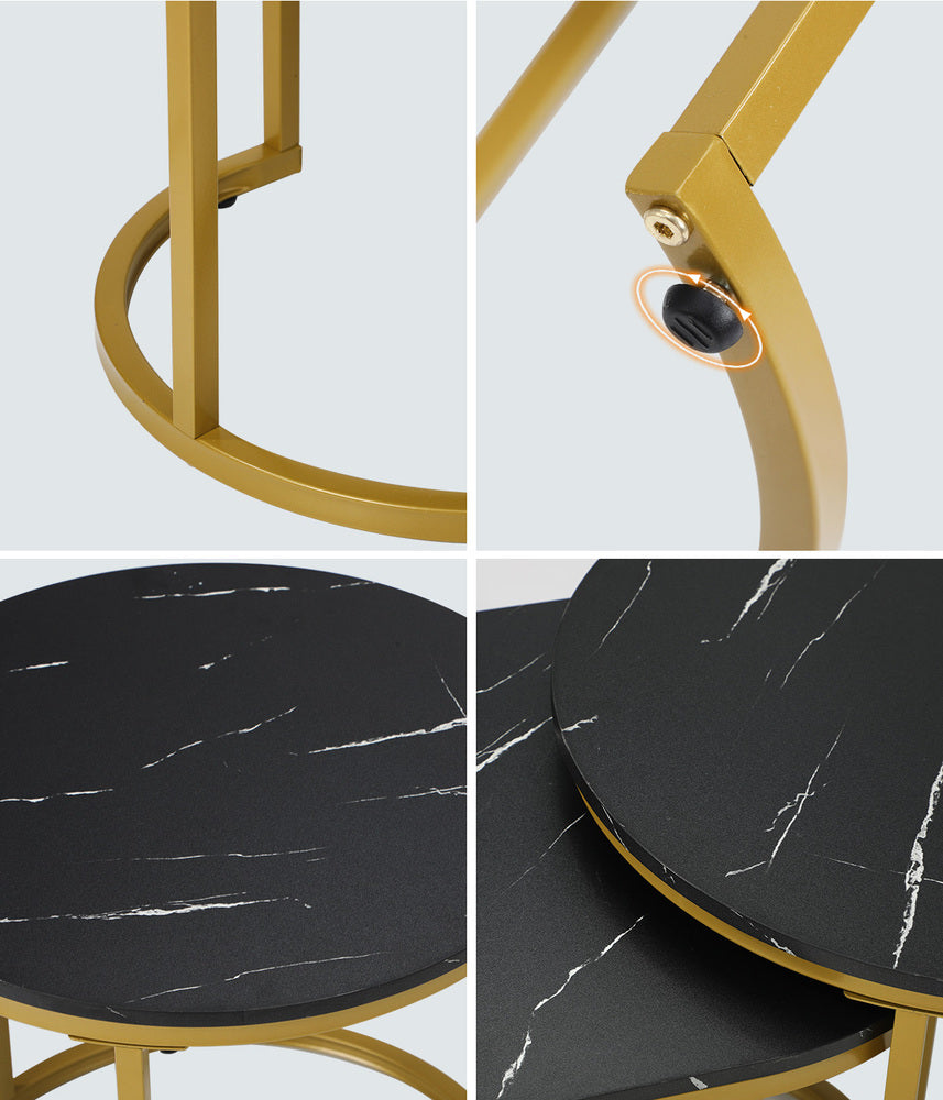 Set of 2 Black and Gold Coffee Tables with Marble Effect