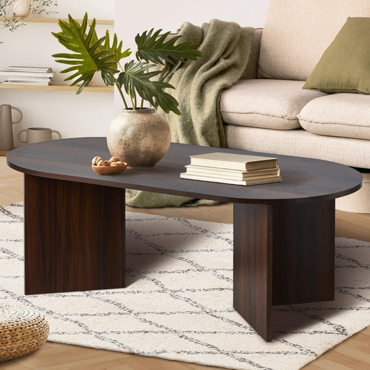 Walnut Timber Oval Coffee Table Sofa End Table