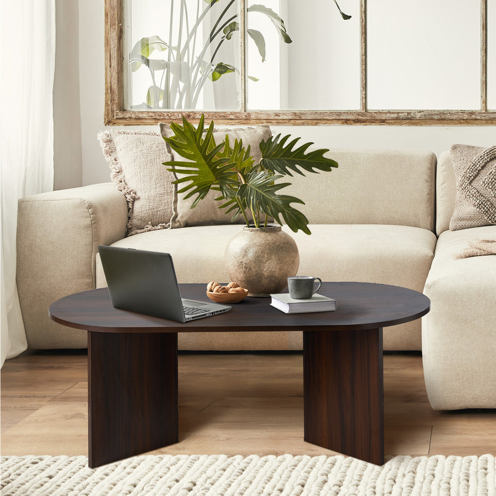 Walnut Timber Oval Coffee Table Sofa End Table