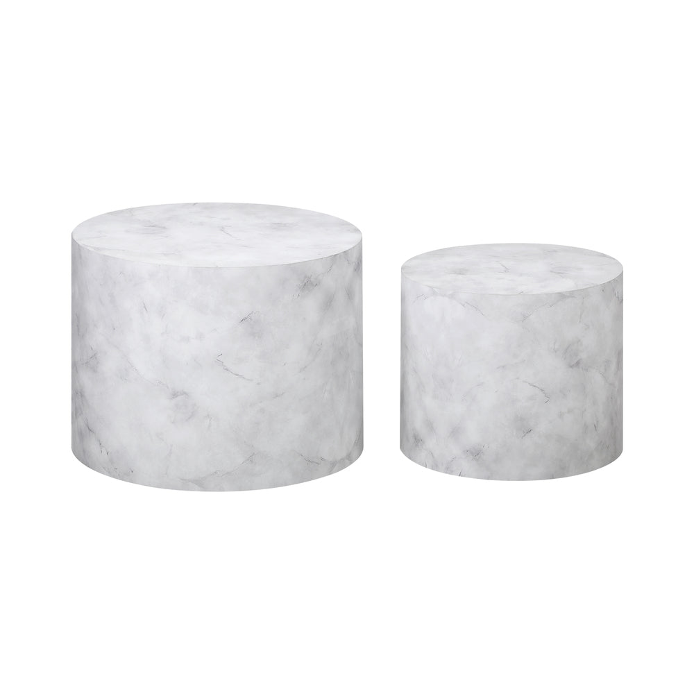 Set of 2 White Marble Effect Round Coffee Tables
