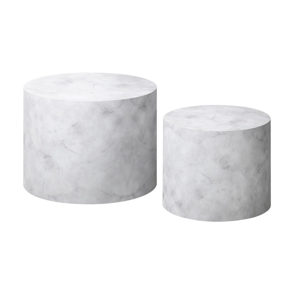 Set of 2 White Marble Effect Round Coffee Tables