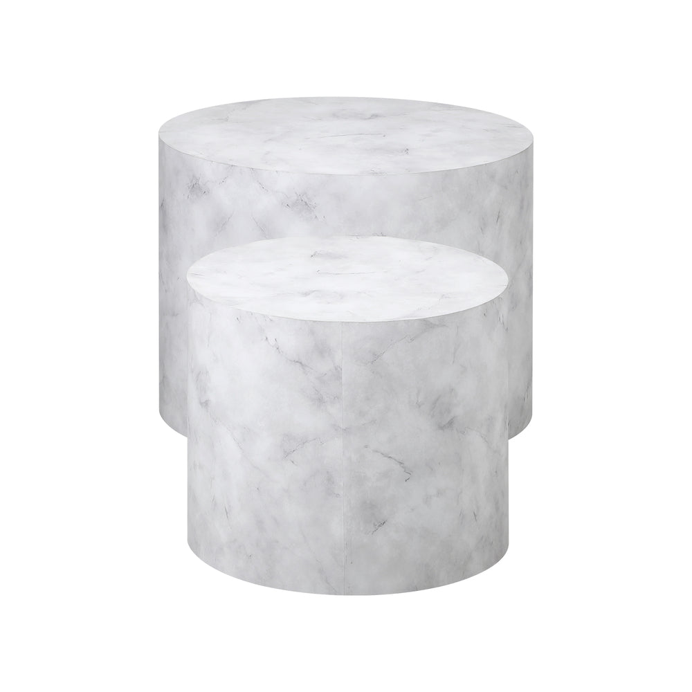 Set of 2 White Marble Effect Round Coffee Tables