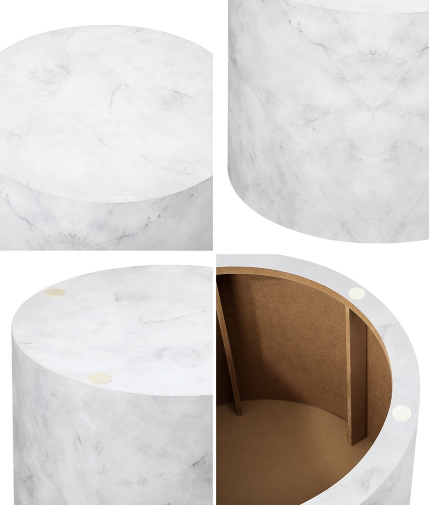 Set of 2 White Marble Effect Round Coffee Tables