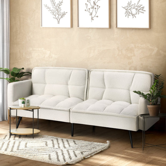 White Boucle Sherpa 3 Seater Convertible Sofa Bed Lounge Couch