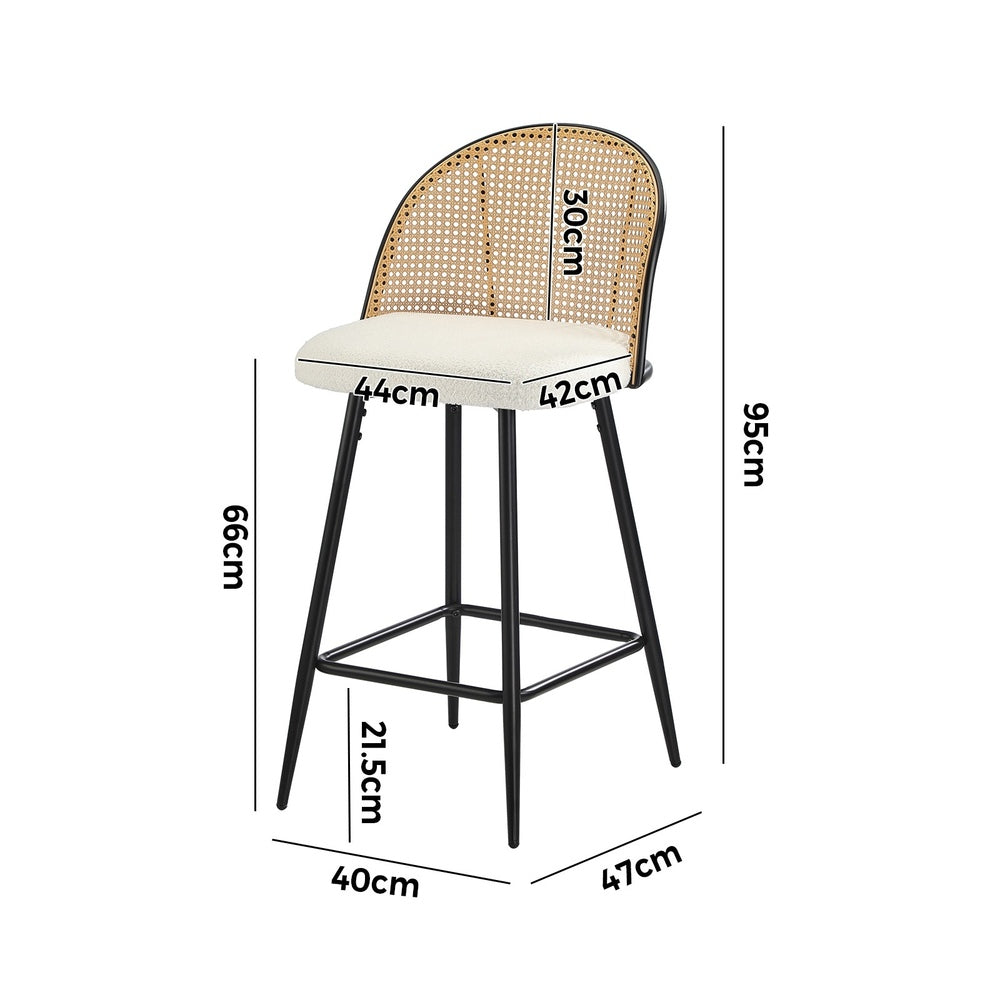 Set of 4 Rattan Boucle Fabric Kitchen Counter Bar Stools