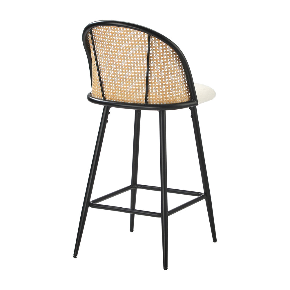 Set of 4 Rattan Boucle Fabric Kitchen Counter Bar Stools