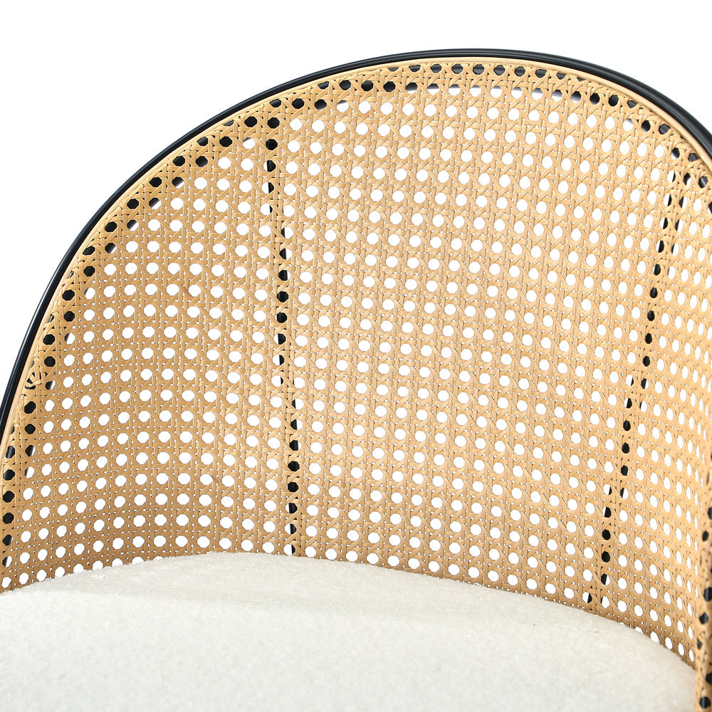 Set of 4 Rattan Boucle Fabric Kitchen Counter Bar Stools