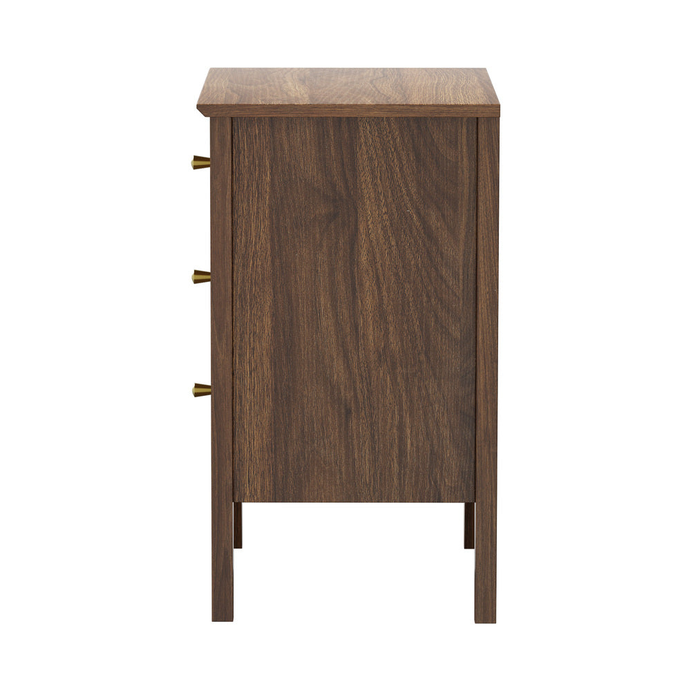 Walnut Bedside Table Nightstand with Three Drawers