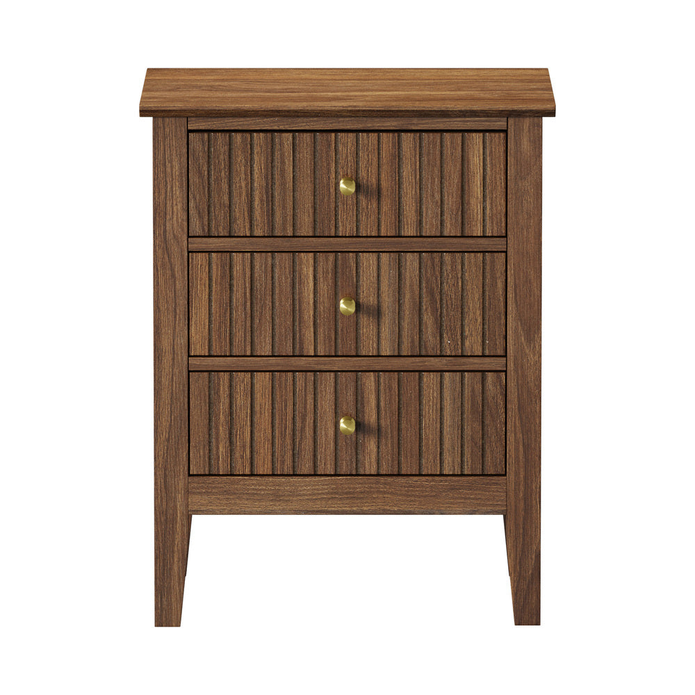 Walnut Bedside Table Nightstand with Three Drawers