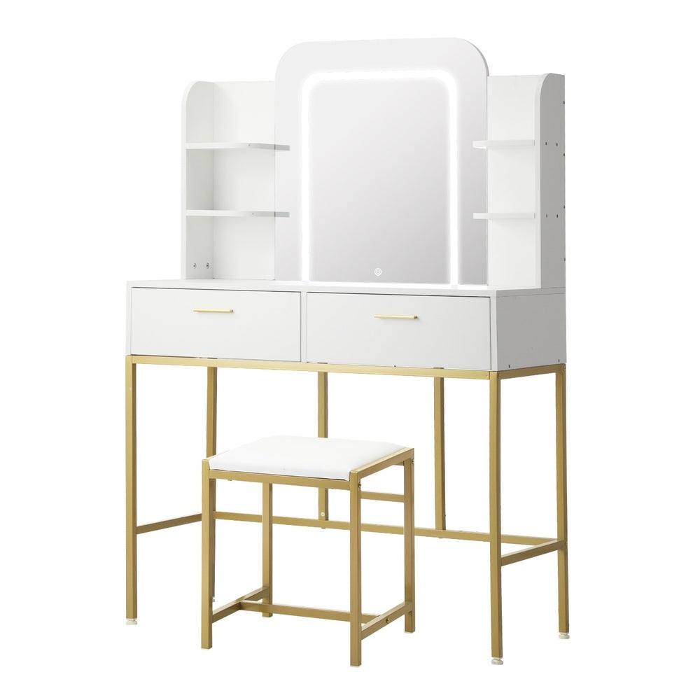 The Vicky White and Gold Dressing Table and Stool Set with LED Mirror Vanity.
