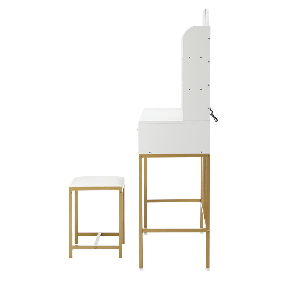The Vicky White and Gold Dressing Table and Stool Set with LED Mirror Vanity.