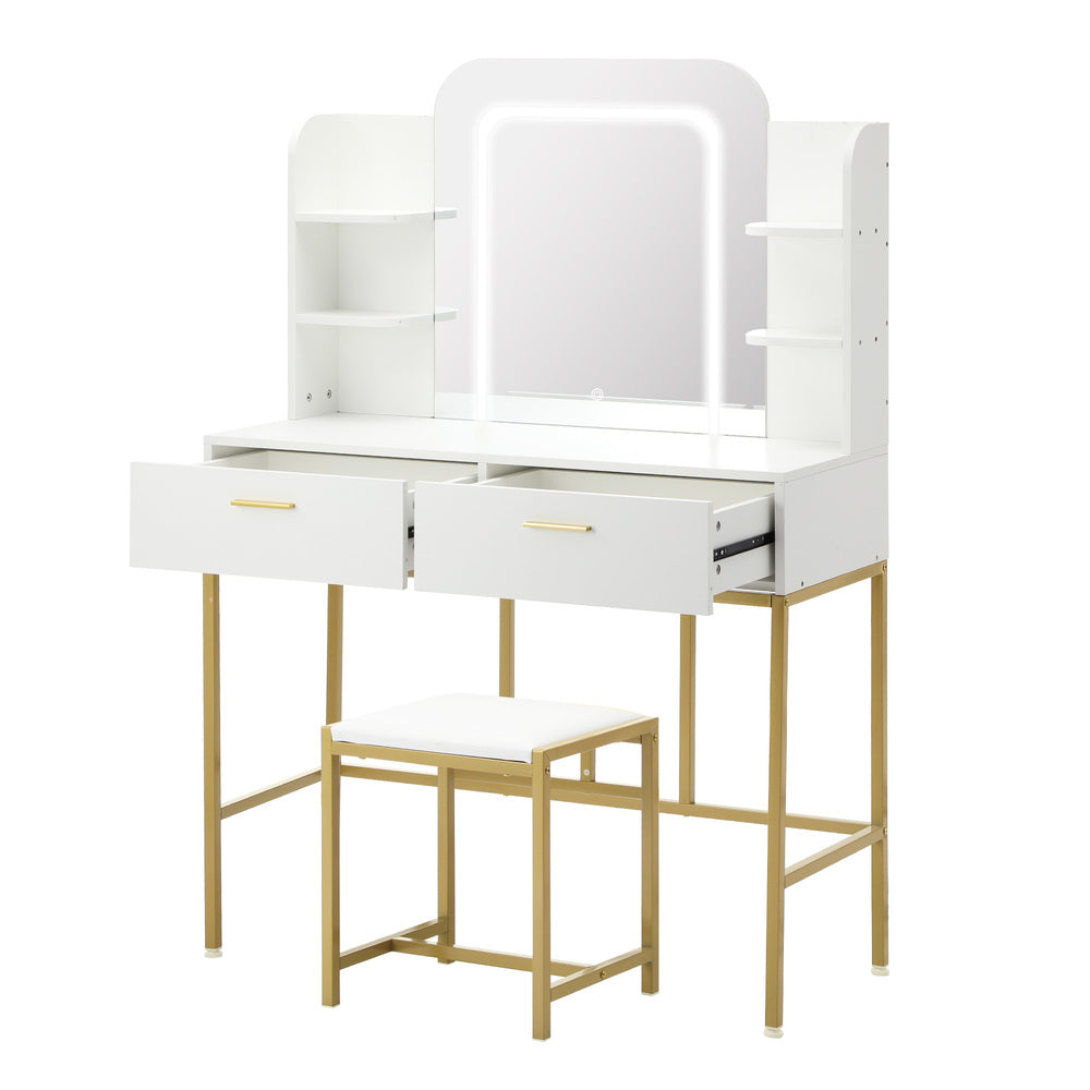 The Vicky White and Gold Dressing Table and Stool Set with LED Mirror Vanity.