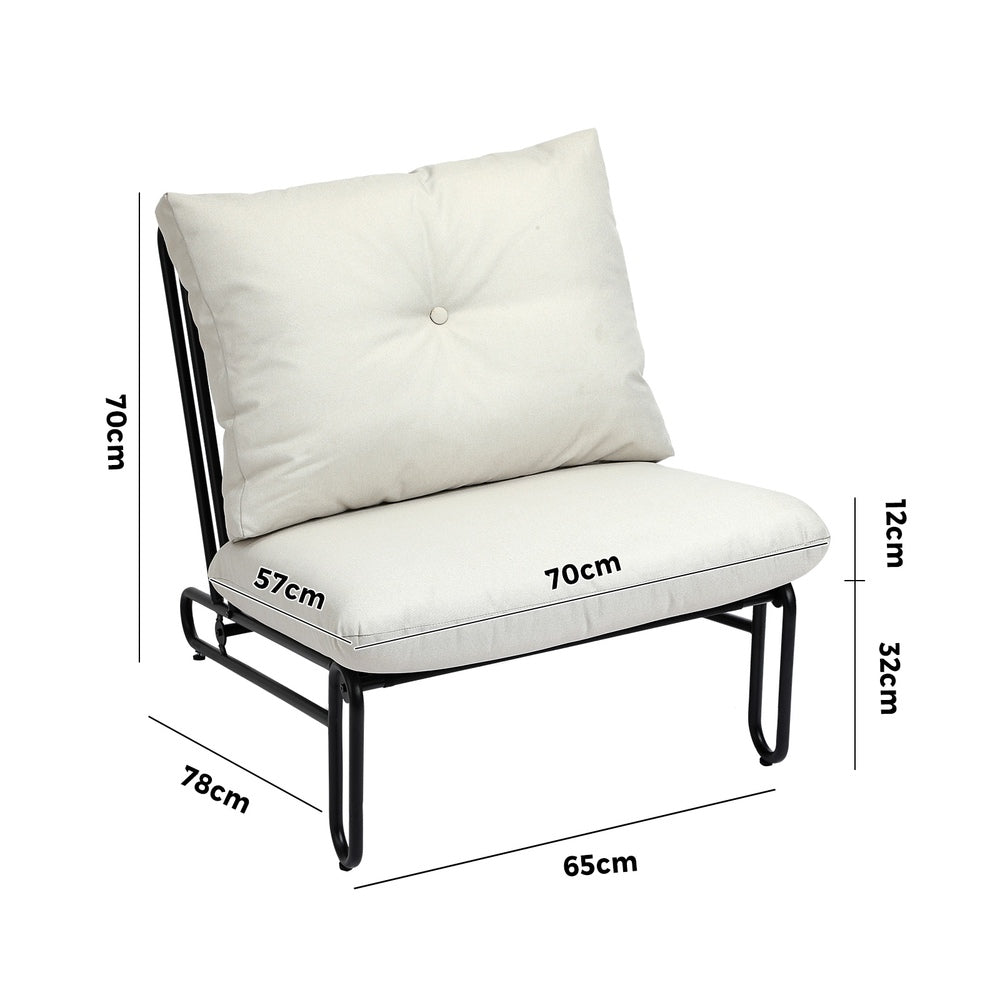 Set of 2 Beige Outdoor Patio Lounge Chairs with Cushions.