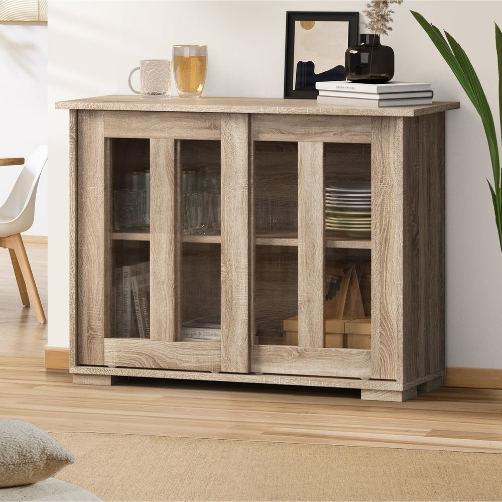 Lucia Natural Sideboard Buffet with Glass Sliding Door.
