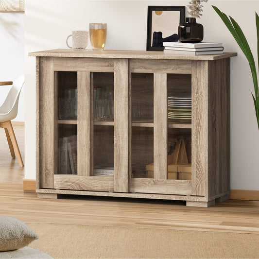 Lucia Natural Sideboard Buffet with Glass Sliding Door.