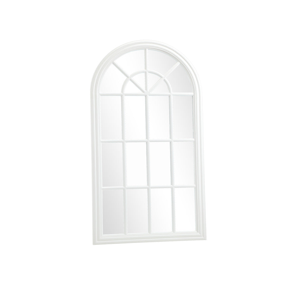 White Wooden Arched Window Wall Mirror.