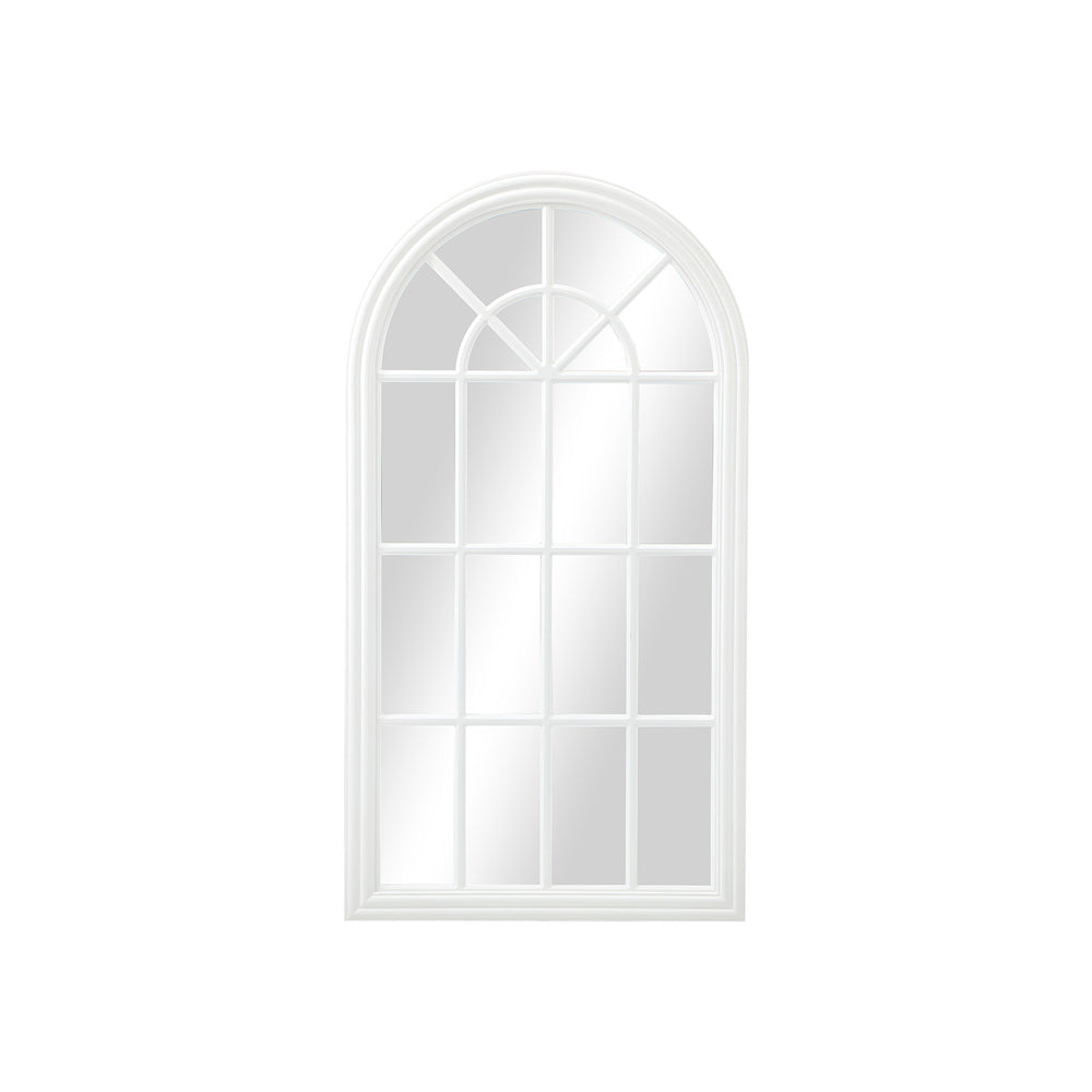 White Wooden Arched Window Wall Mirror.