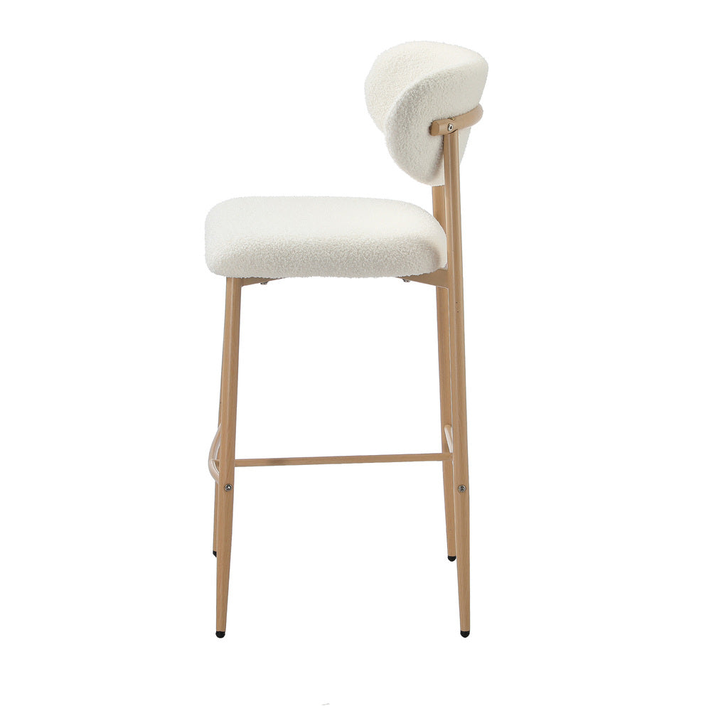 Set of 4 Natural White Boucle Fabric Bar Stools