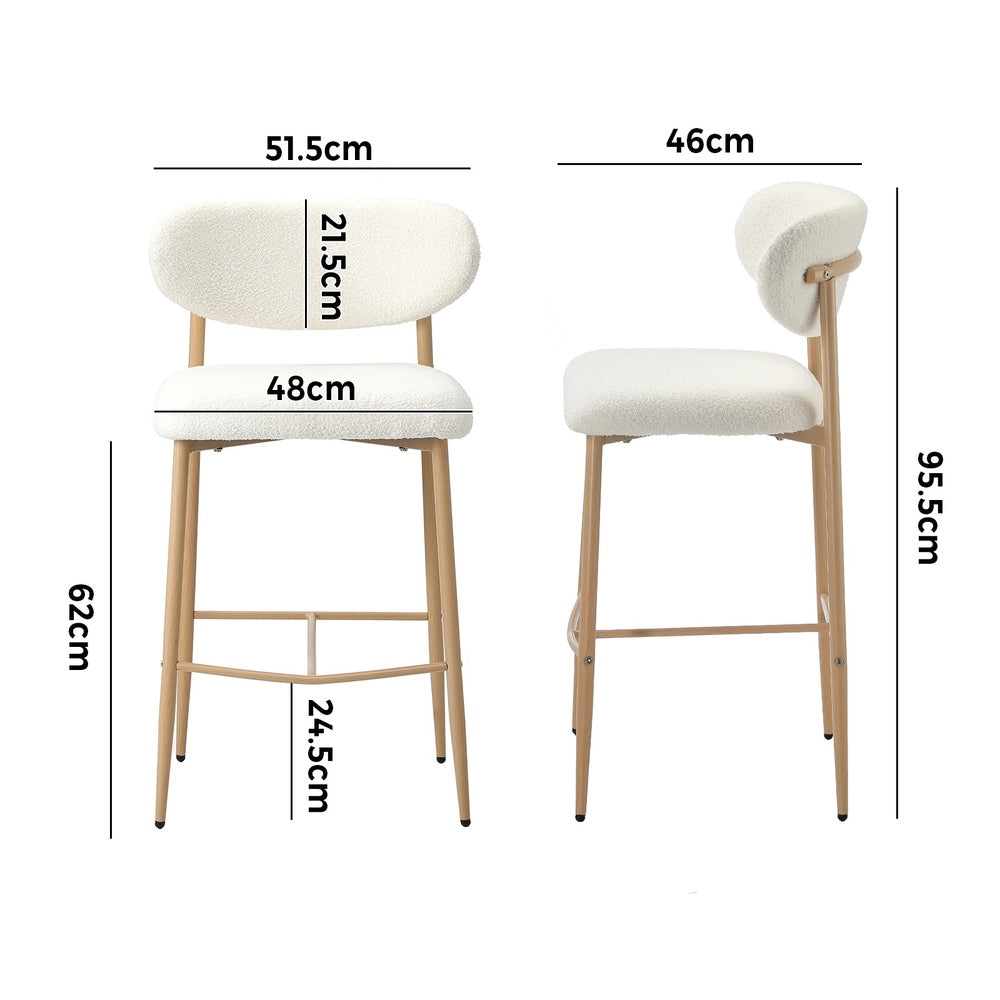 Set of 4 Natural White Boucle Fabric Bar Stools