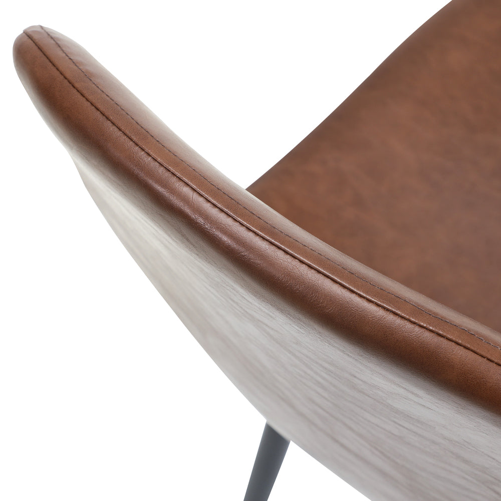 Round Brown PU Dining Table with Four Dining Chairs