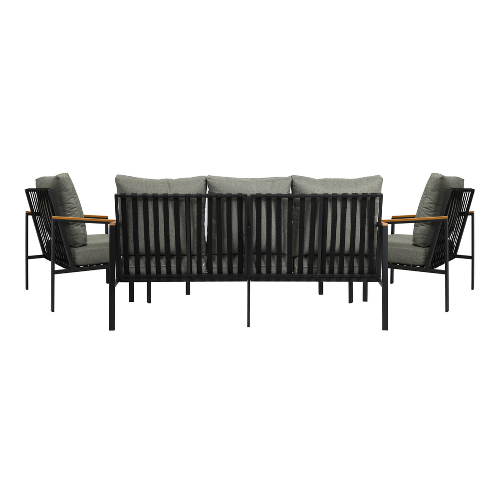 Black Outdoor Patio Set with Table and Cushioned Chairs