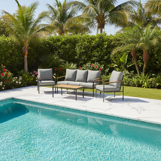 Ortiz 4 Piece Black Outdoor Patio Set with Table and Cushioned Chairs The Nest Trading Company