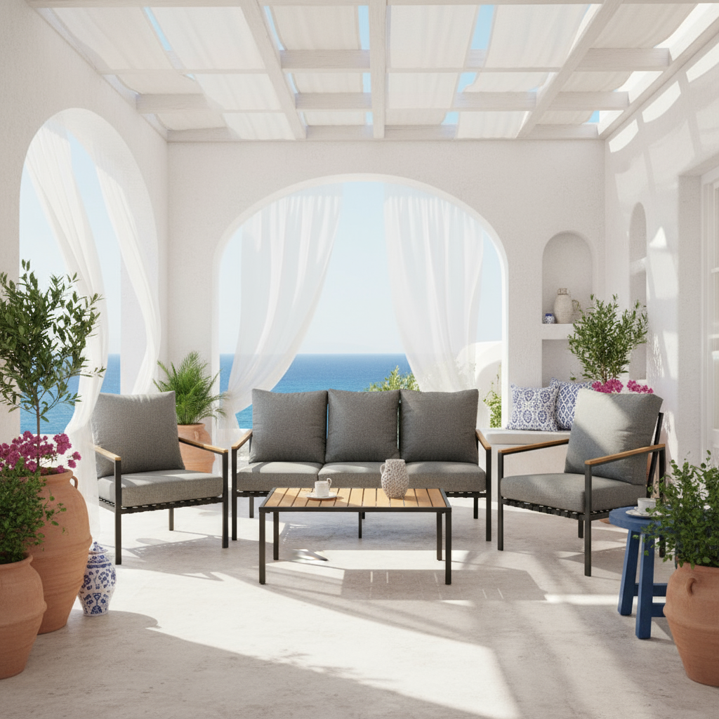 Ortiz 4 Piece Black Outdoor Patio Set with Table and Cushioned Chairs The Nest Trading Company