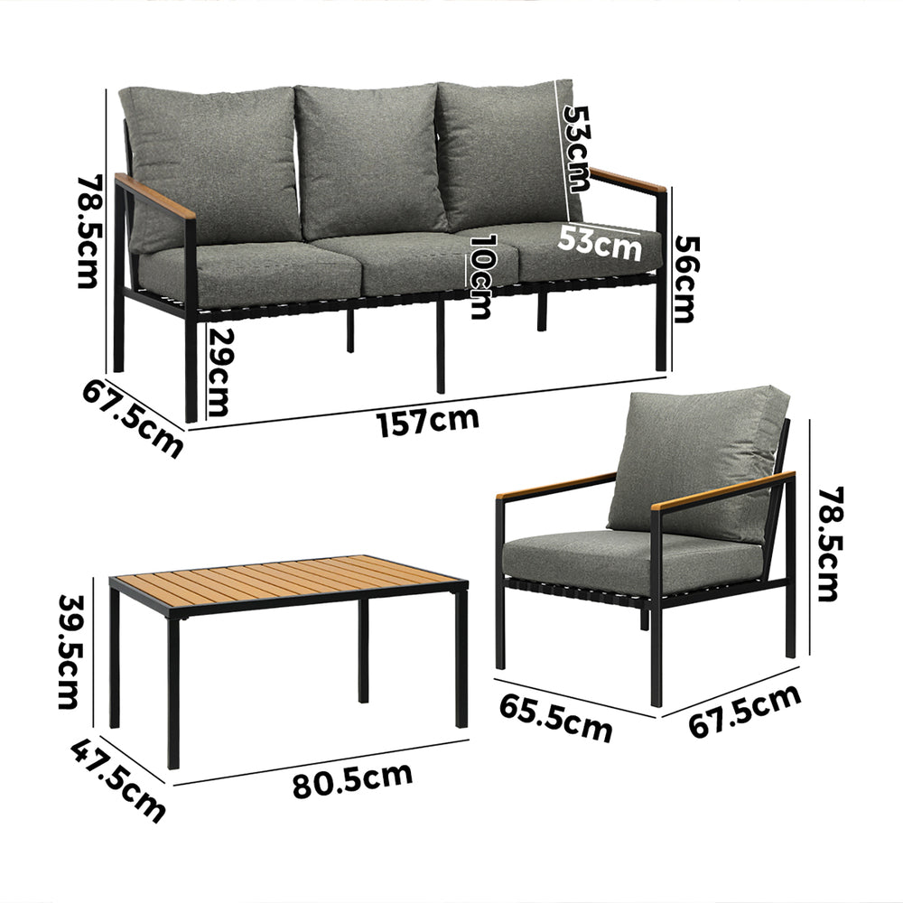 Black Outdoor Patio Set with Table and Cushioned Chairs