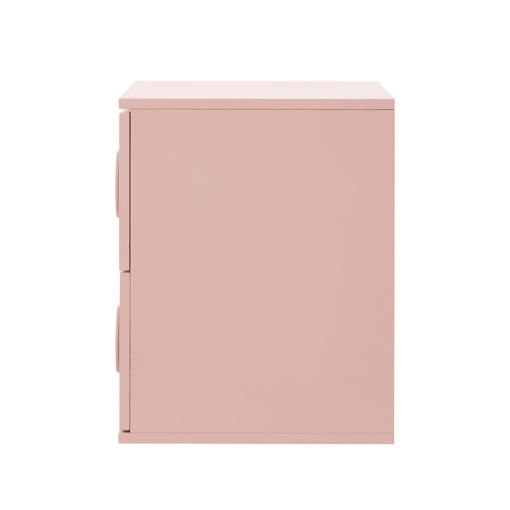 Pink Bedside Table Nightstand with Two Drawers Storage Cabinet