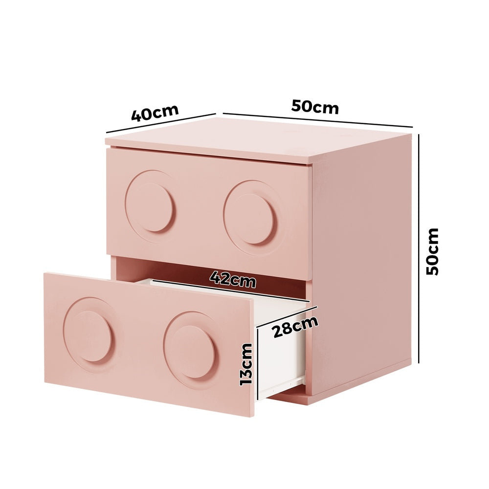 Pink Bedside Table Nightstand with Two Drawers Storage Cabinet
