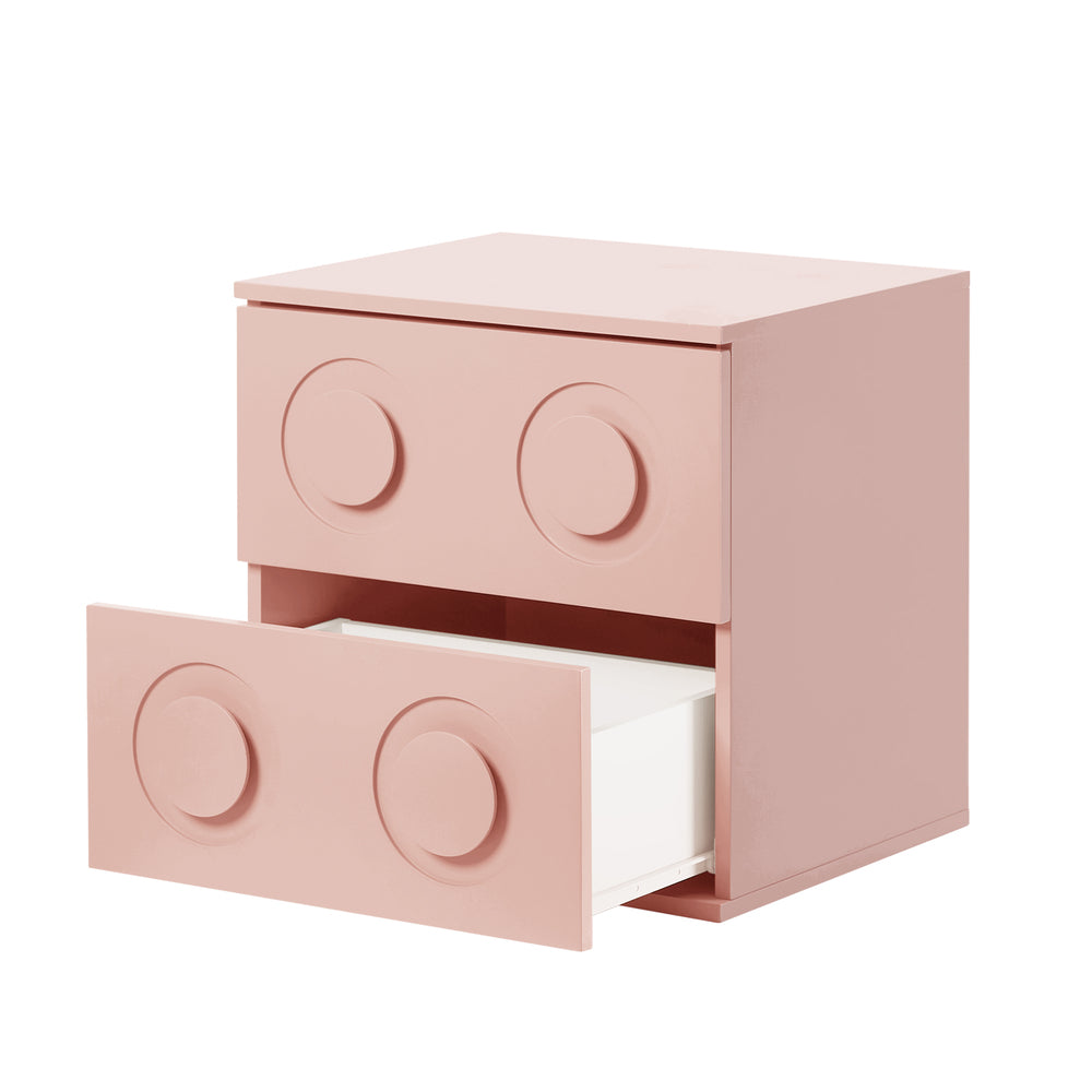 Pink Bedside Table Nightstand with Two Drawers Storage Cabinet