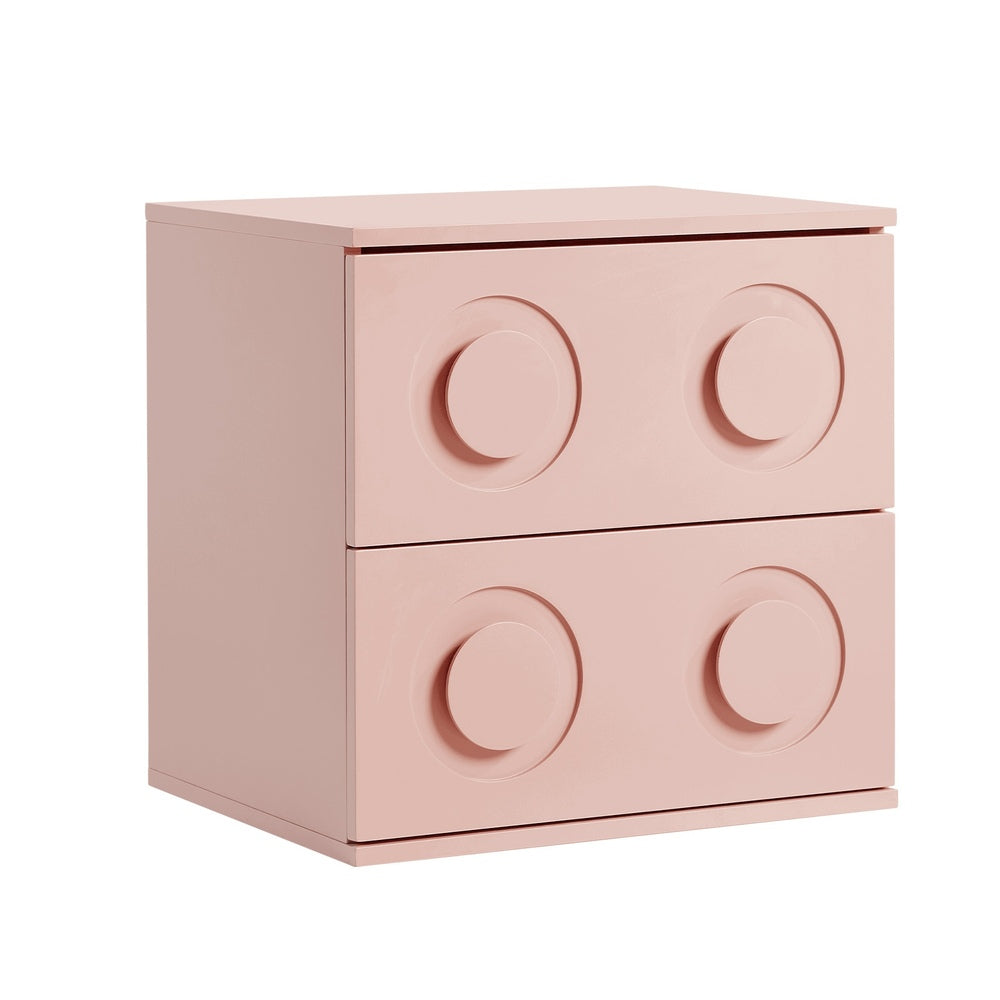 Pink Bedside Table Nightstand with Two Drawers Storage Cabinet