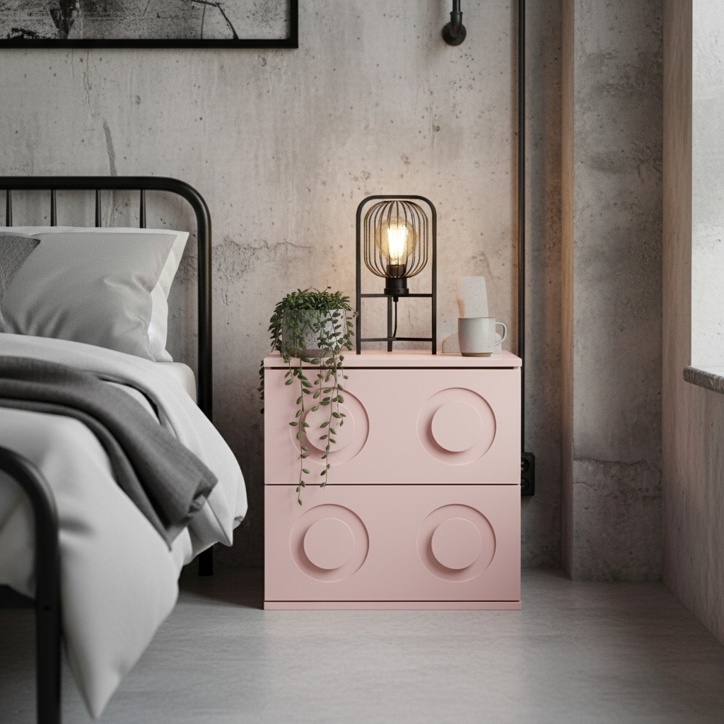 Nella Pink Bedside Table Nightstand with Two Drawers Storage Cabinet