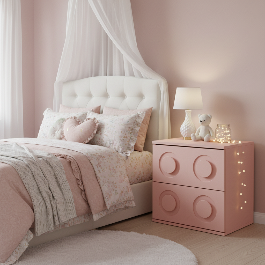 Nella Pink Bedside Table Nightstand with Two Drawers Storage Cabinet