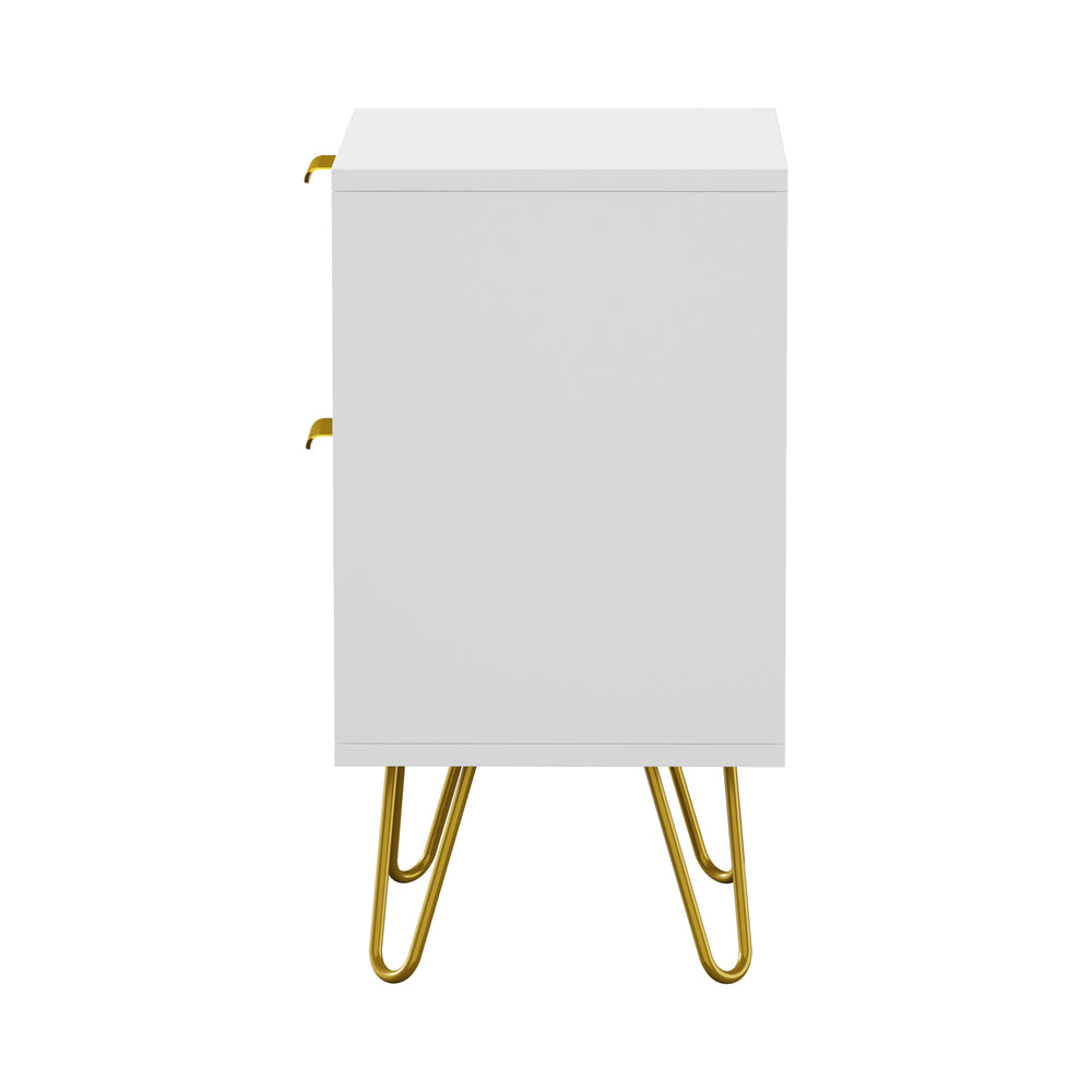 White and Gold Metal Bedside Table Nightstand with Two Drawers