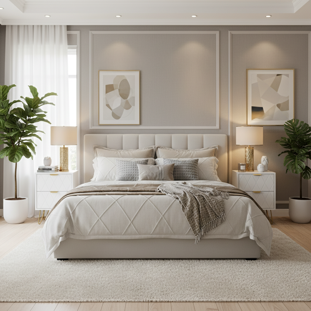 Kiara White and Gold Metal Bedside Table Nightstand with Two Drawers