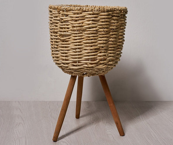 Straw Floor Standing Flowerpot