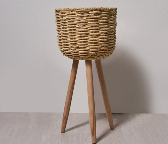 Straw Floor Standing Flowerpot