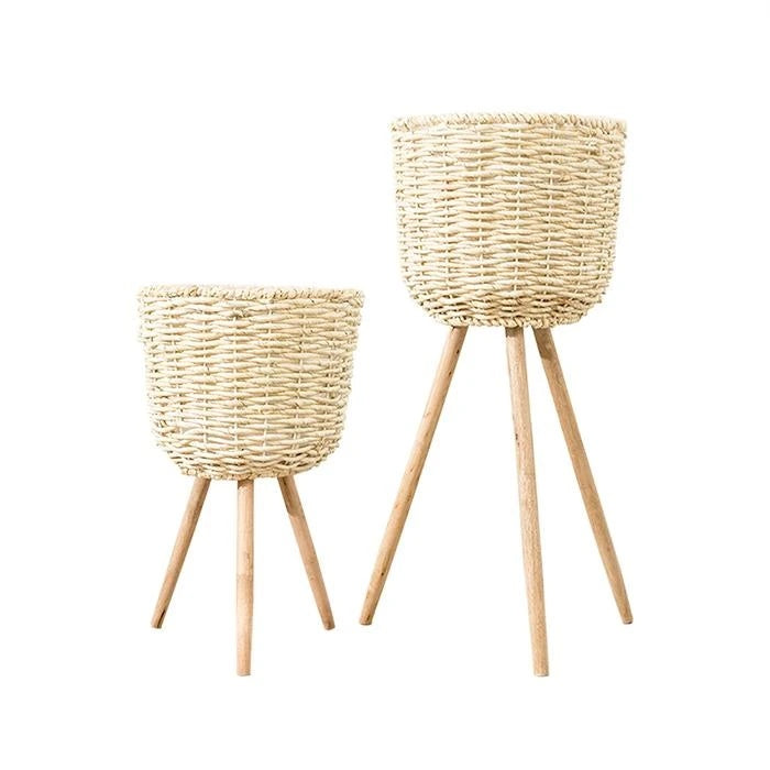 Straw Floor Standing Flowerpot