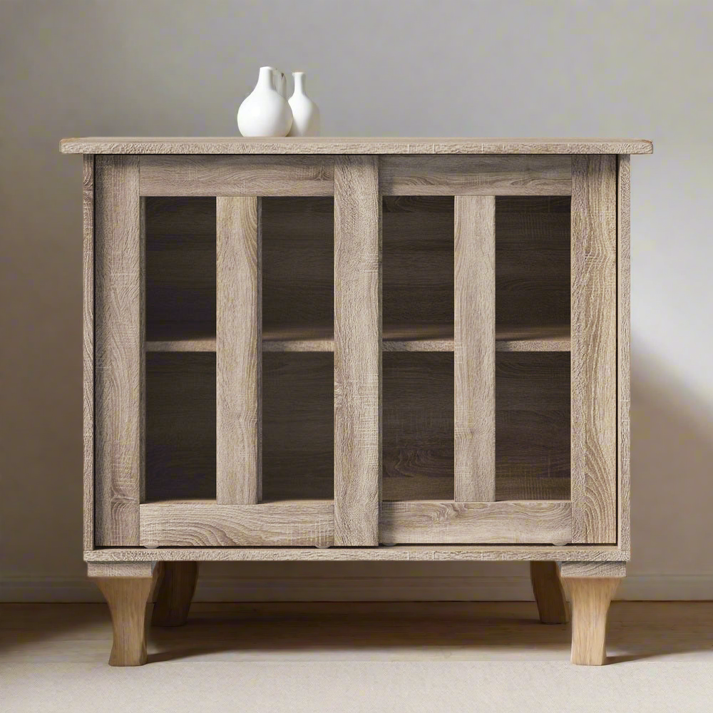 Lucia Natural Sideboard Buffet with Glass Sliding Door.